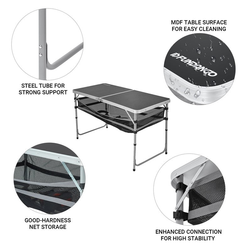 2.7Ft Black Portable Folding Card Table with Adjustable Mesh Storage Bag Card Ta1