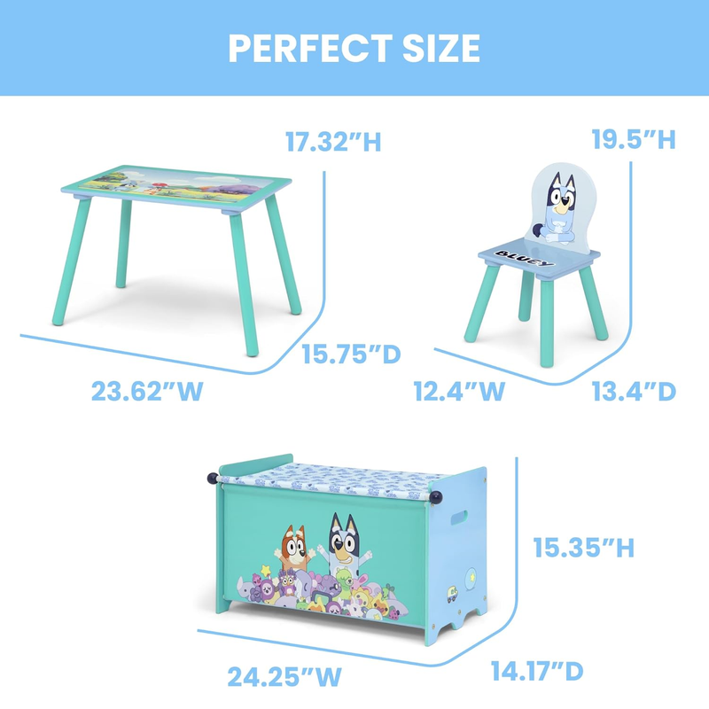 Bluey 3 Piece Toddler Playroom Set – Includes Table, Chair and Toy Box, Blue7