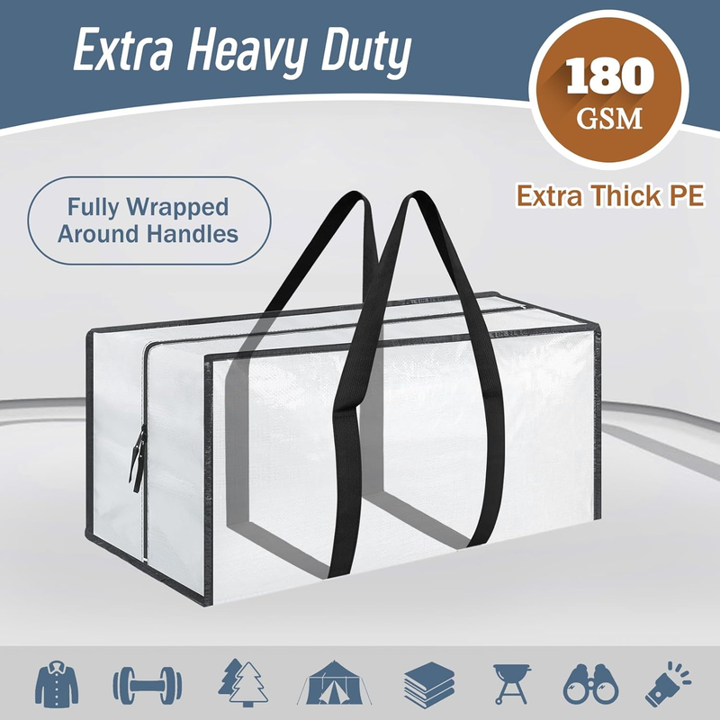 6 Pack Heavy Duty Moving Bags Large Storage Totes Strong Zipper White1