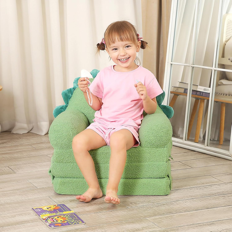 Kids Sherpa Sofa w/ Tri Layer Foam Cushions, Comfy Seating for Toddlers, Green3