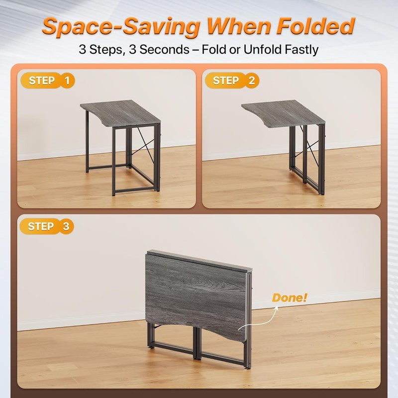 31.5" Folding Desk Grey   Small Space, Home Office, Easy Fold, Compact Design6
