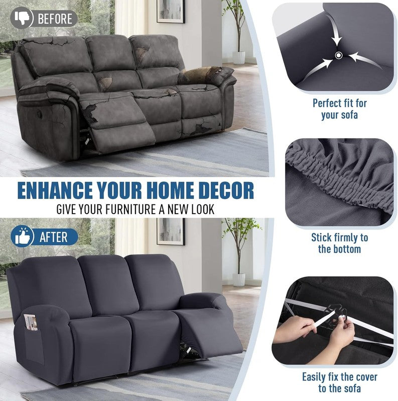 Recliner Sofa Slipcover, 3 Pieces Polyester Fabric Stretch Sofa Covers for 3 Sea4