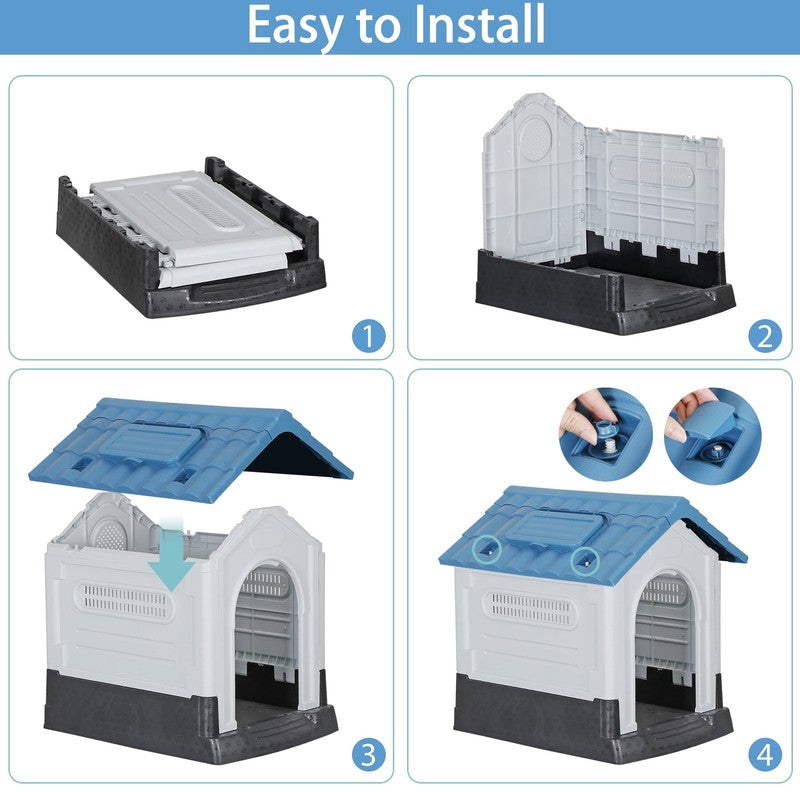 26-In Plastic Small Dog House Portable Pet Puppy House Shelter W/Skylight, Blue5