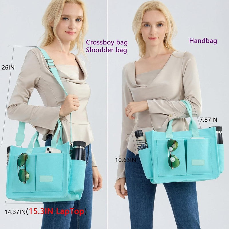 Women’s Canvas Tote Bag w/ Compartments Large Shoulder Crossbody Work Laptop2