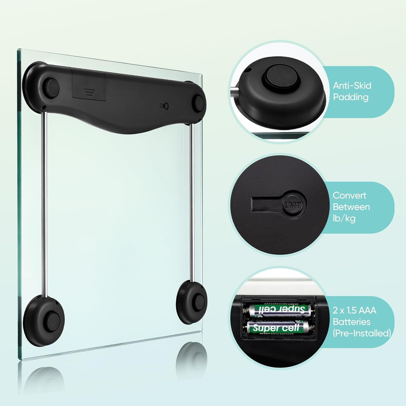 Bathroom Scale Digital Body Weight 400lb Large LCD Backlit Glass Scale4