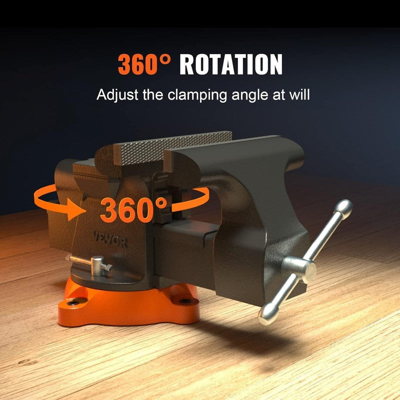 Bench Vise, 6 Inch Jaw Width 5.9 Inch Jaw Opening, 360 Degree Swivel Locking Bas7