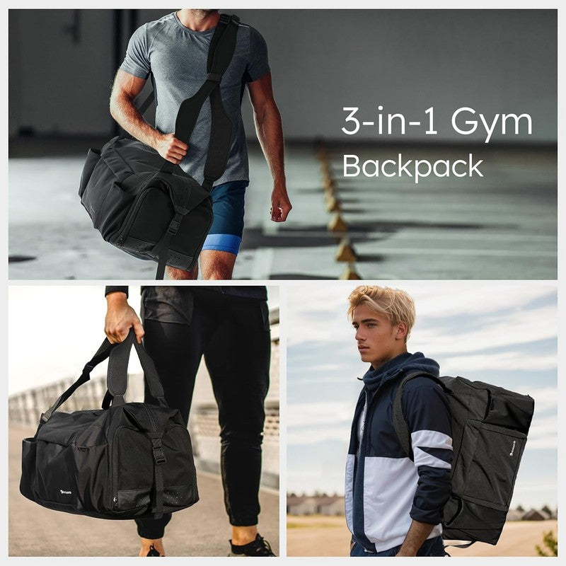 Men’s Gym Bag Backpack Duffle Black Shoes Compartment Waterproof Weekender1
