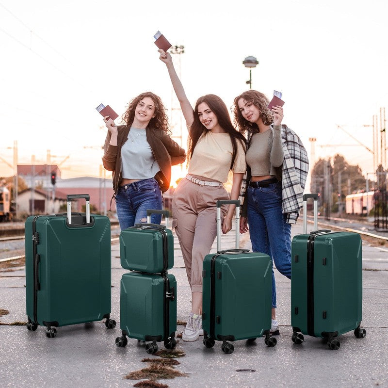 5 Piece Luggage Set with 8 Packing Cubes, Hard Shell Suitcase Set with Spinner W9