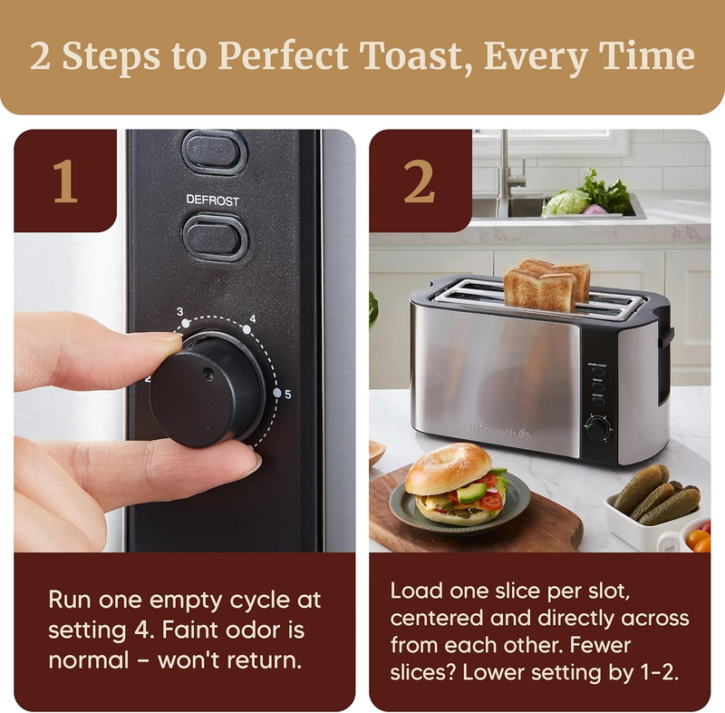 ECT 3100 4 Slice Long Slot Toaster Wide Slots Warming Rack Stainless7