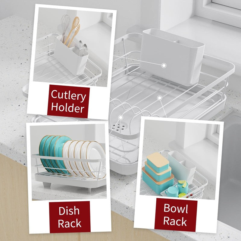 Large Compact Dish Drying Rack for Kitchen Counter White4