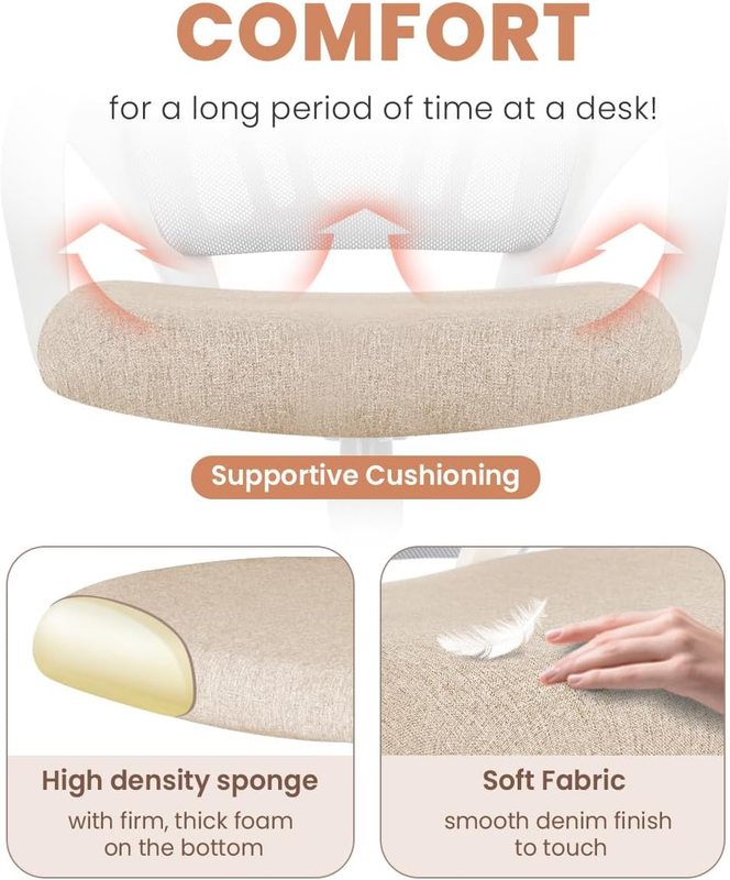 Mesh Office Desk Chair Ergonomic Mid Back Lumbar Support Adjustable Beige5