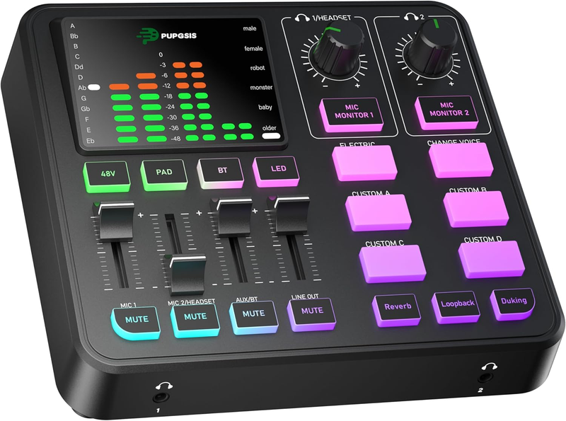 PUPGSIS Gaming Audio Mixer PC Podcast Streaming 48V Phantom Voice Changer0