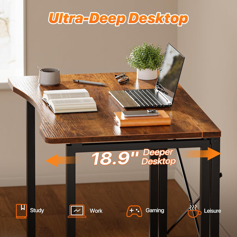 31.5" Folding Desk Rustic Brown   Small Space, Home Office, Easy Fold Design3