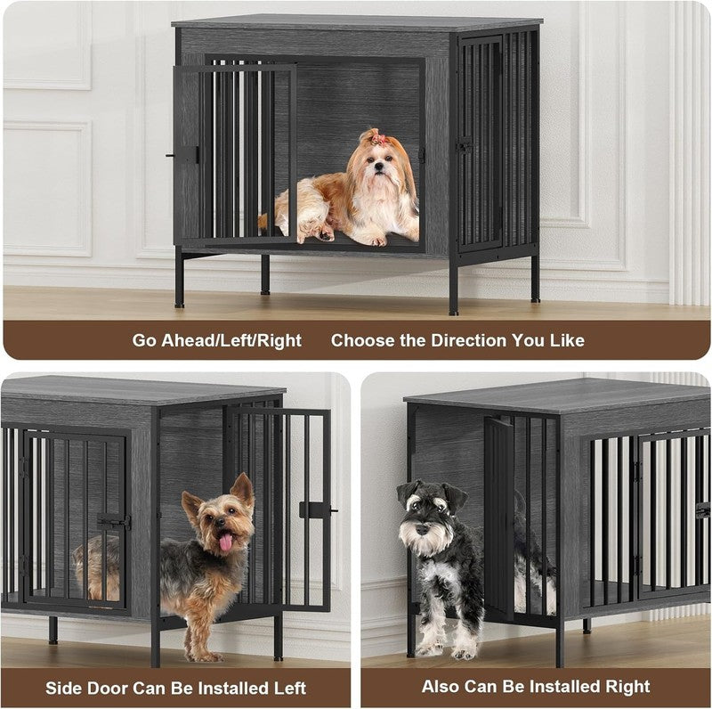 Dog Crate Furniture 28.15" Indoor TV Stand Single/Double Small Dogs Dark Gray1