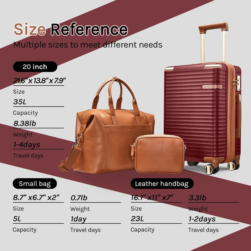 3-Piece Carry-On Luggage Set with Swivel TSA Lock and Leather Carry Bag3