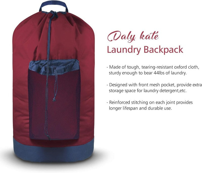Backpack Laundry Bag with Straps & Mesh Pocket, Durable Nylon Clothes Red4