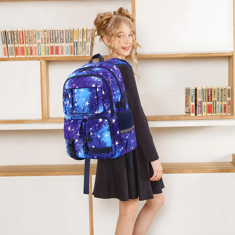 Girls 3PCS Backpack Set School Bookbag Blue Galaxy7