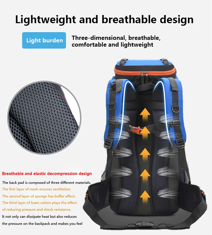 60L Hiking Camping Travel Backpack Large Capacity w/ Rain Cover4