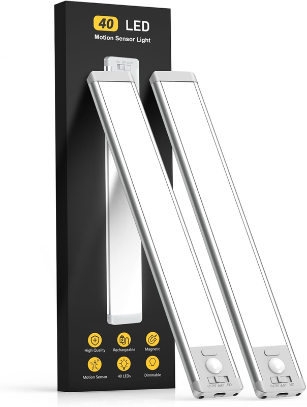 10Inch under Cabinet Lighting, 2 Pack Rechargeable Motion Sensor Light Indoor, 50