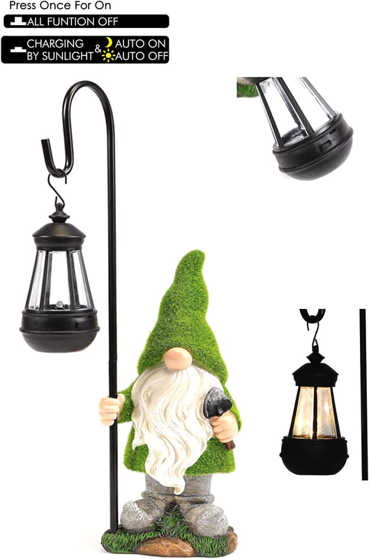 12IN Garden Sculptures & Statues Garden Gnomes Statue with Solar Lights - Outdoo5