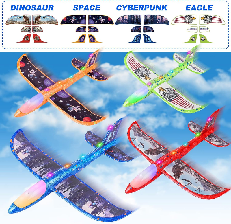 4 Pack LED Foam Airplane Launcher Toys 2 Flight Modes Outdoor Flying Toy Kids2