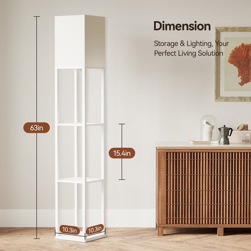 63" White LED Floor Lamp with Shelves, Modern Standing Lamp w/ Storage4