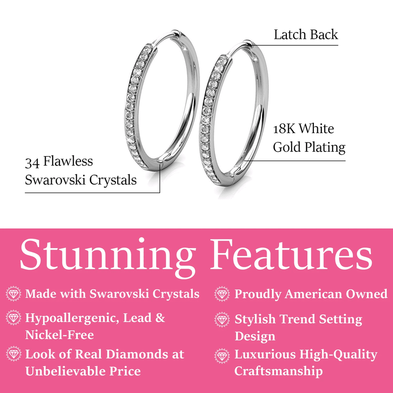 Bianca 18K White Gold Plated 25Mm Hoop Earrings with Crystals for Women1