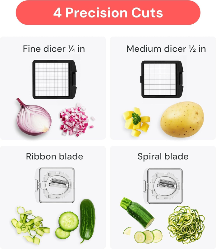 4-in-1 Vegetable Chopper & Spiralizer Food Chopper with Container Clear3