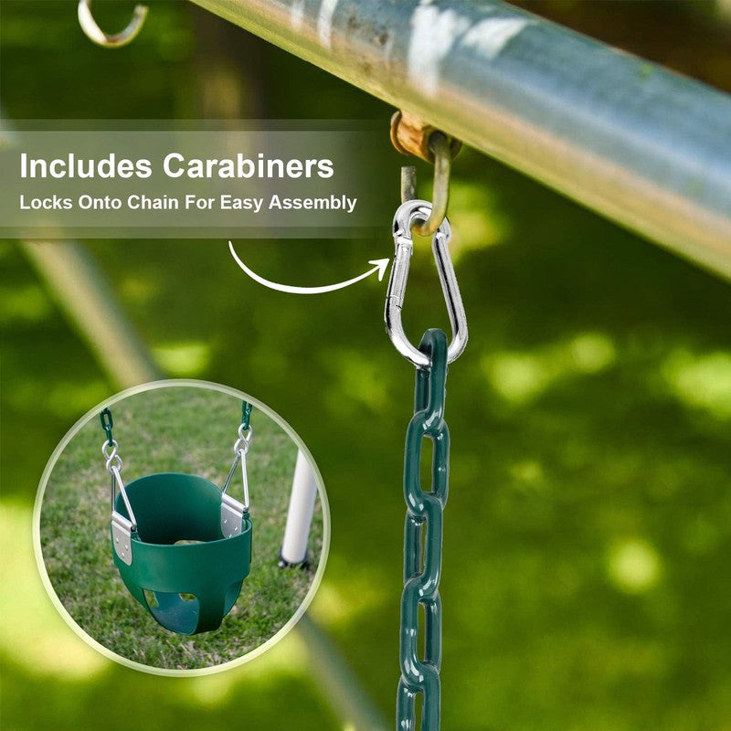 Toddler High Back Bucket Swing Seat w/ Coated Chains & Carabiners, Green3