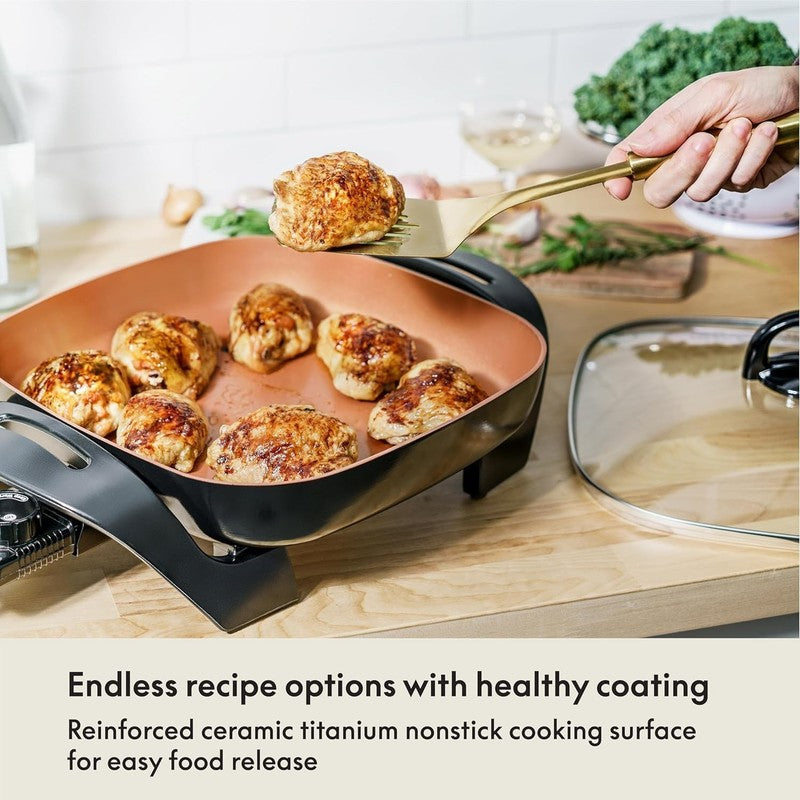 12” Electric Ceramic Titanium Skillet Non Stick Roast Fry Steam Copper/Black3