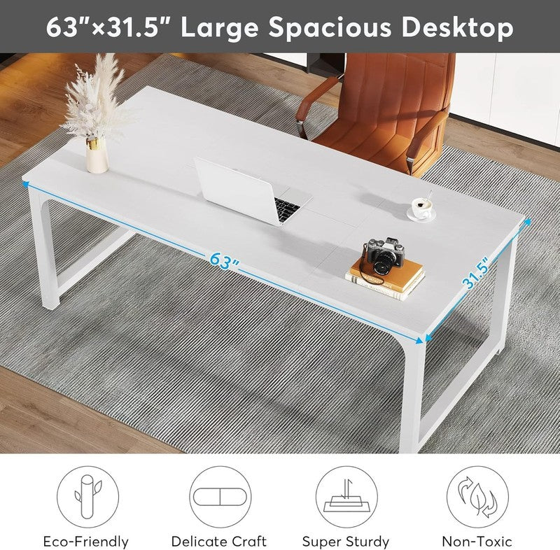 63x31.5'' Modern Computer Desk Large Executive Office Writing Desk White2