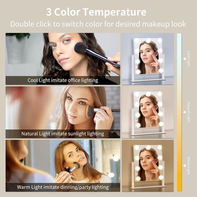Vanity Mirror with Lights – 3 Color Modes, 10X Magnifier, Touch, 360°1