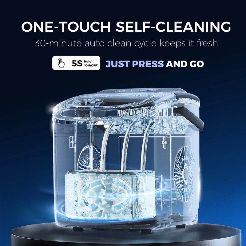 Countertop Ice Maker 9 Bullet Shaped Ice in 6 Min, Auto Cleaning 26 Lbs/24H6
