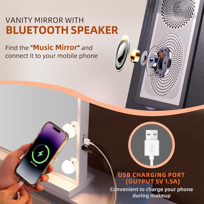 Lighted Vanity Mirror with Bluetooth Speaker 22.8"x18.1" 15 Dimmable LED2