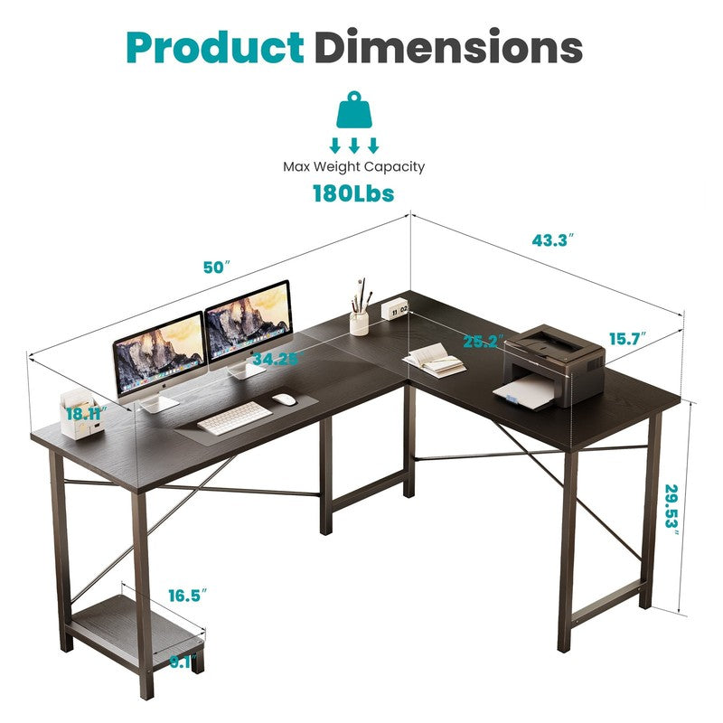 49 Inch L Shaped Desk   Computer Desk Corner Desks Gaming Desk PC Table with CPU2
