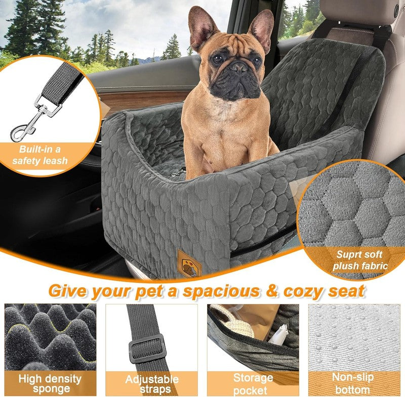 Dog Car Seat Small/Medium Dogs up to 35lbs Memory Foam Washable Cover Gray2