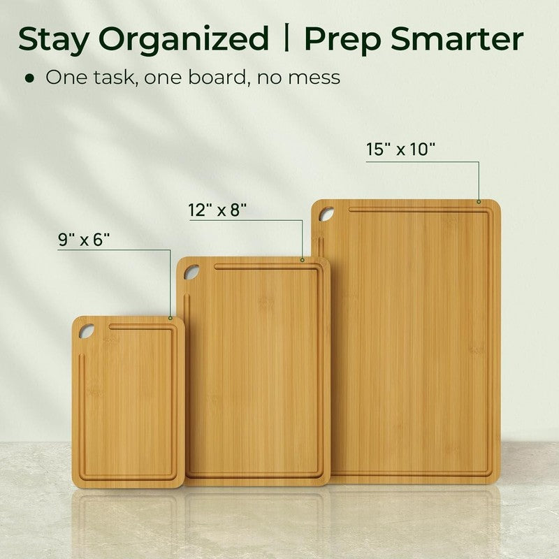 Bamboo Cutting Board Set of 3 with Juice Groove, Reversible Kitchen Boards5