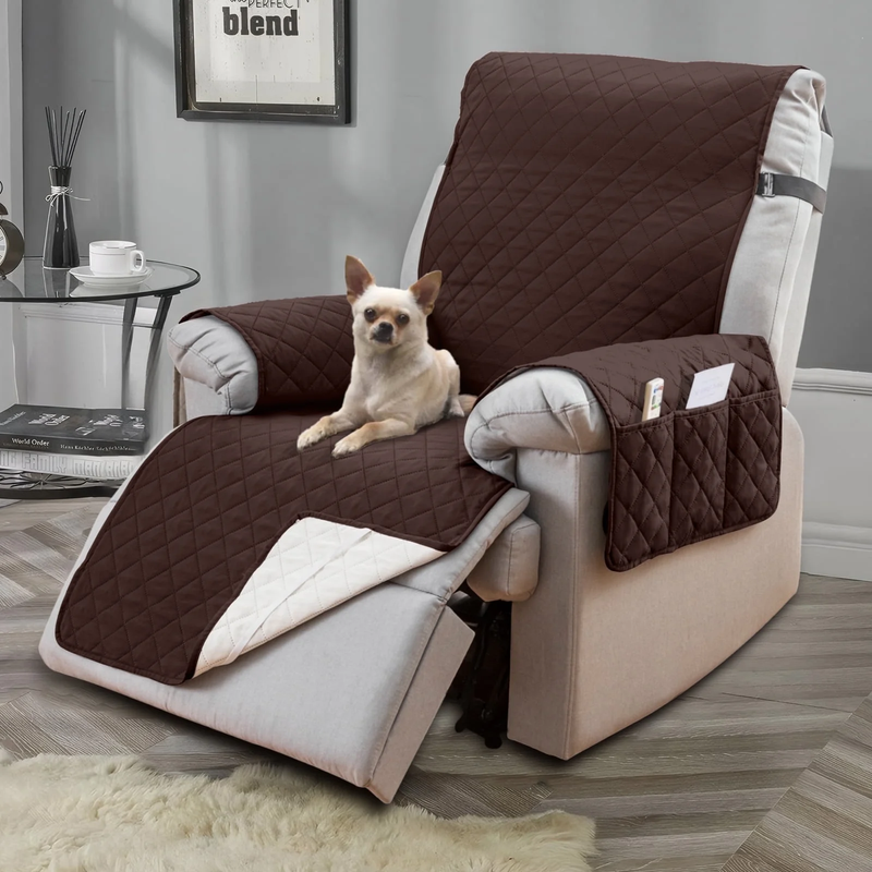Non-Slip Recliner Chair Cover 25" Coffee with Pocket for Dogs & Pets8