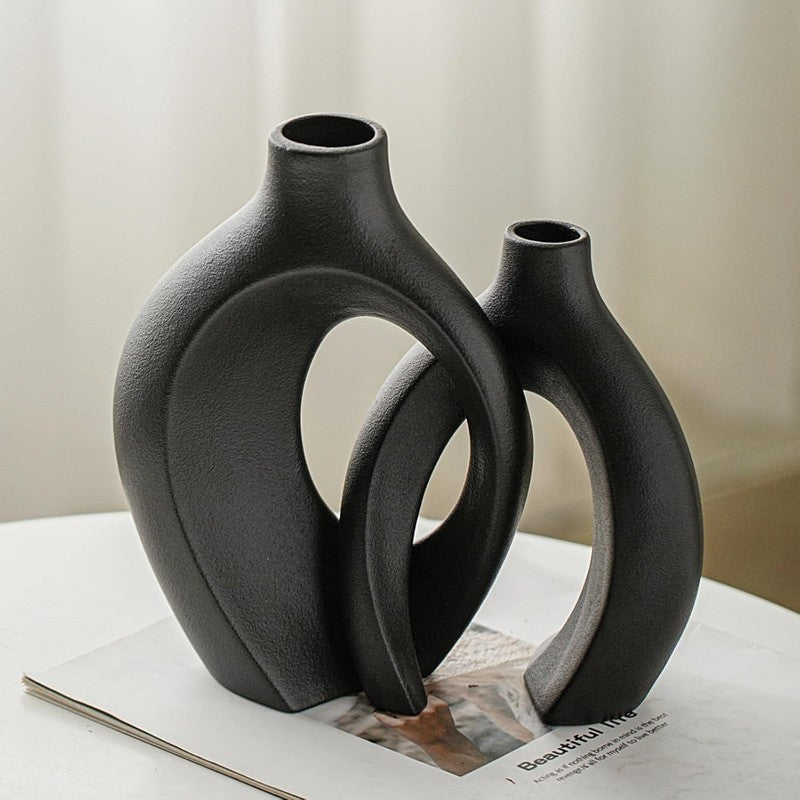 Snuggle Hollow Modern Ceramic Vase Set of 2, Mid Century Nordic Aesthetic Decora4