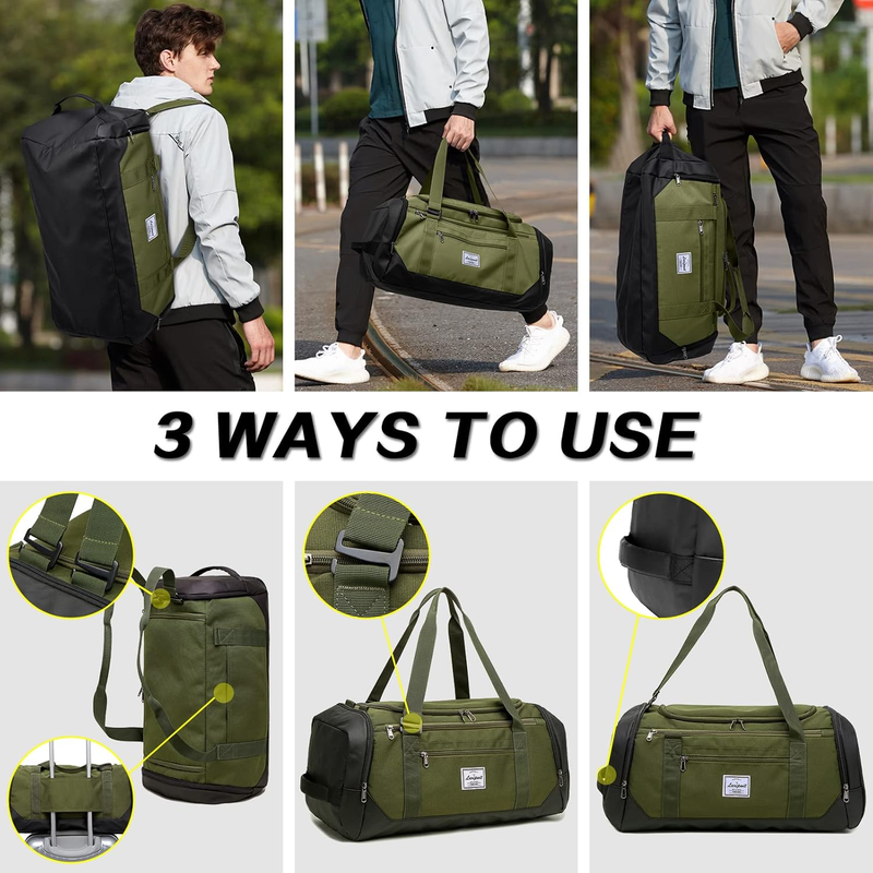 40L Travel Duffle Bag Gym Weekender with Shoe Compartment Wet Pocket Green2