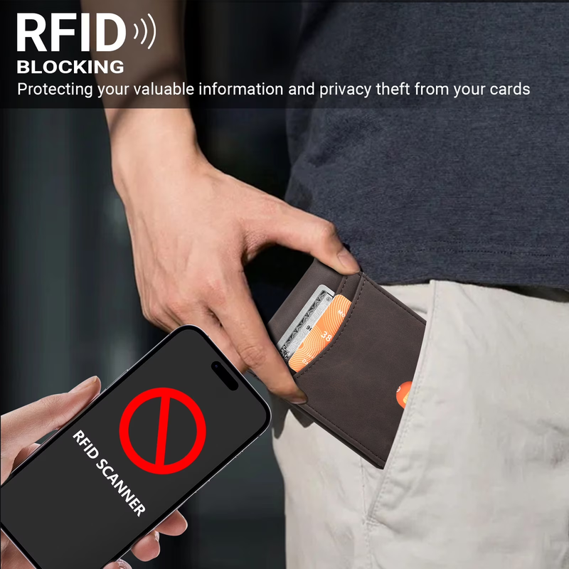 Men's Slim Leather RFID Blocking Bifold Wallet 2 ID Windows 15 Card Holder3
