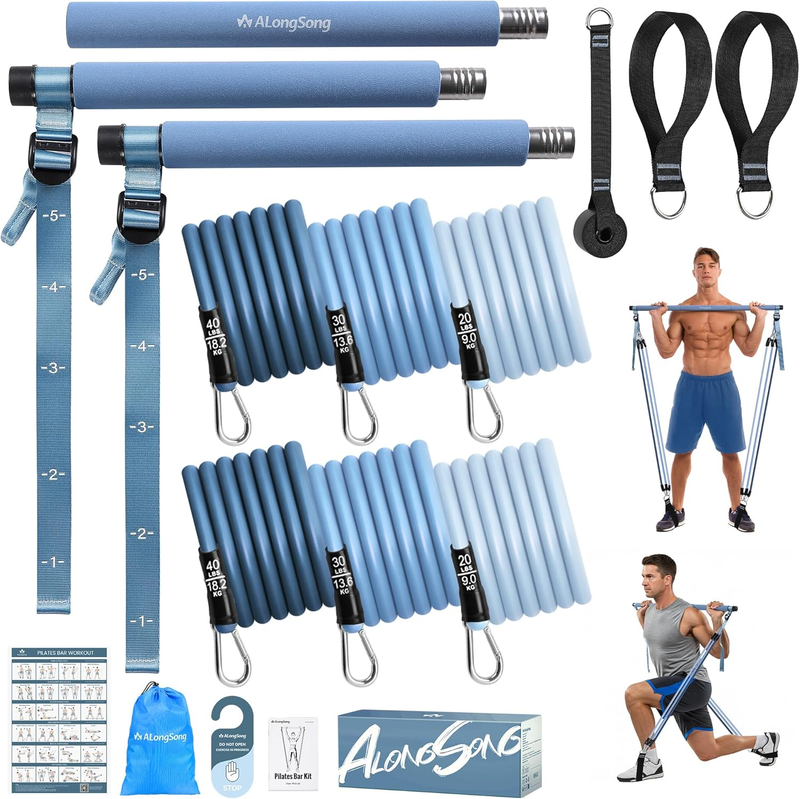 Upgraded Pilates Bar Kit w/ Natural Latex Resistance Bands Stainless Steel10