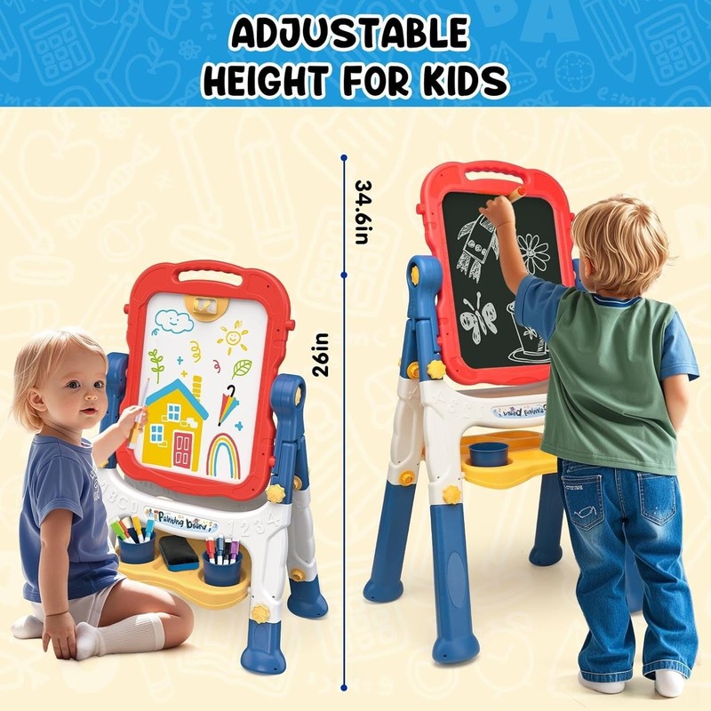 Art Easel for Kids, Adjustable Double-Sided with Chalk Board & Magnetic Whiteboa3
