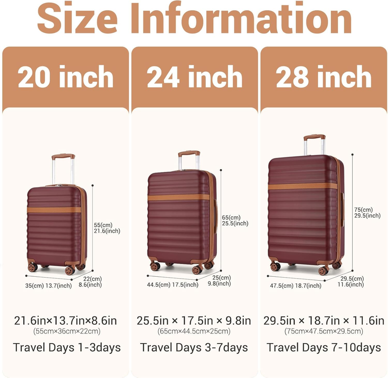 28 Inch Expandable Hardside Luggage ABS PC TSA Lock Suitcase Burgundy5