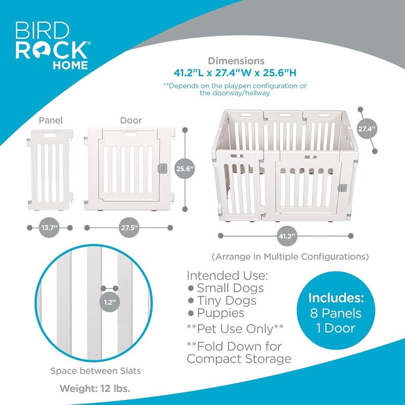 8 Panel Dog Playpen w/Door 25.6in Plastic Puppy Pet Fence Indoor Outdoor White3