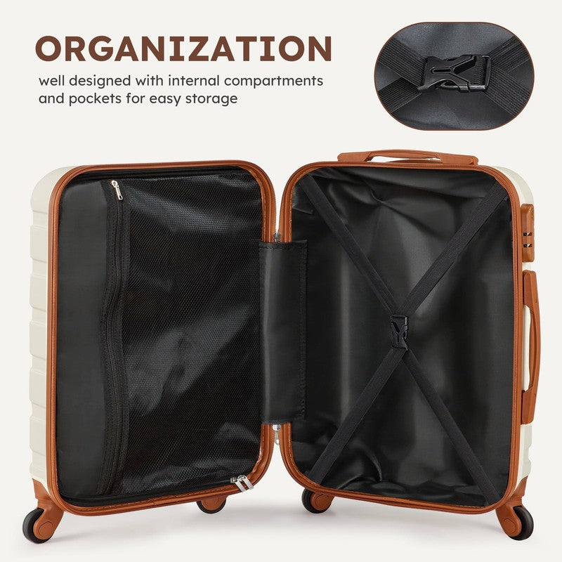 4 Piece Luggage Set Hardside Spinner Suitcase 16 20 24 28 Inch White Brown2