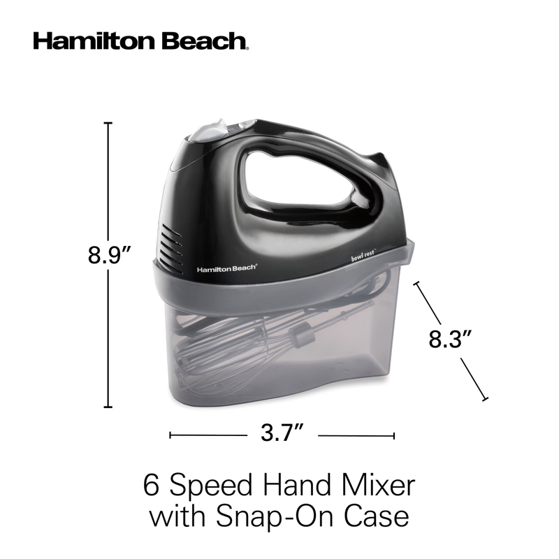 6-Speed Electric Hand Mixer with Quickburst Storage Case 3 Attachments Black7