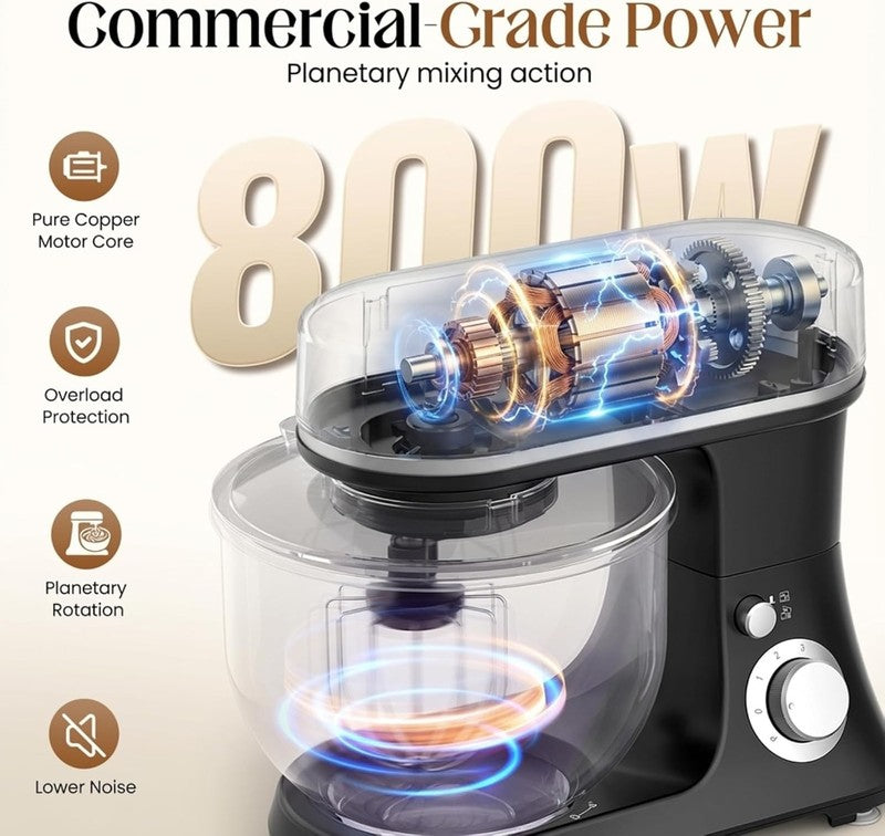 800W Stand Mixer 5.3QT 6-Speed w/ Pulse Dough Hook Whisk Beater1