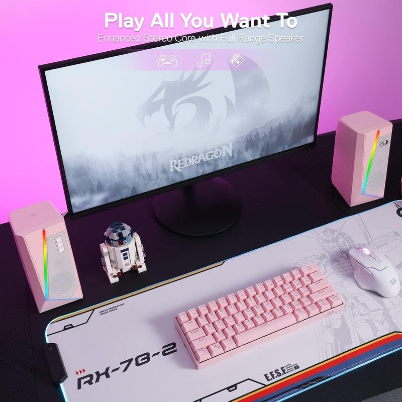 GS520 RGB Desktop Speakers Pink 2.0 USB PC Stereo LED 6 Modes 3.5mm4