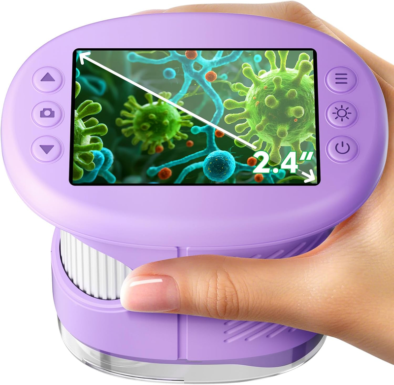 Kids 1000X Handheld Digital Microscope 4K 2.4" Display w/ 12 Slides – Purple8